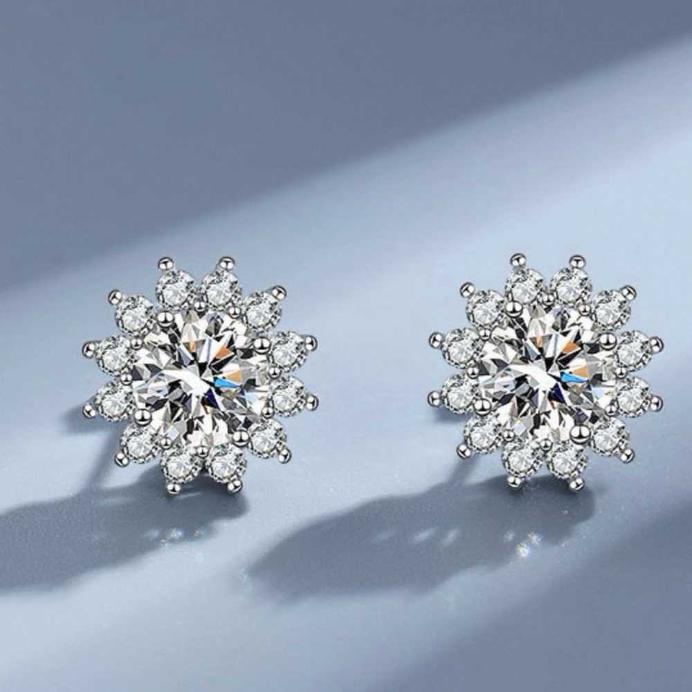 Sunflower Moissanite Earrings 0.5CT, Silver and PT950,  8cm x 8cm